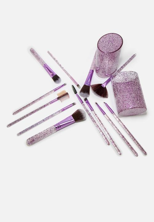 Glam Beauty - 12 Piece Make-Up Brush Set and Case - Glitter Purple
