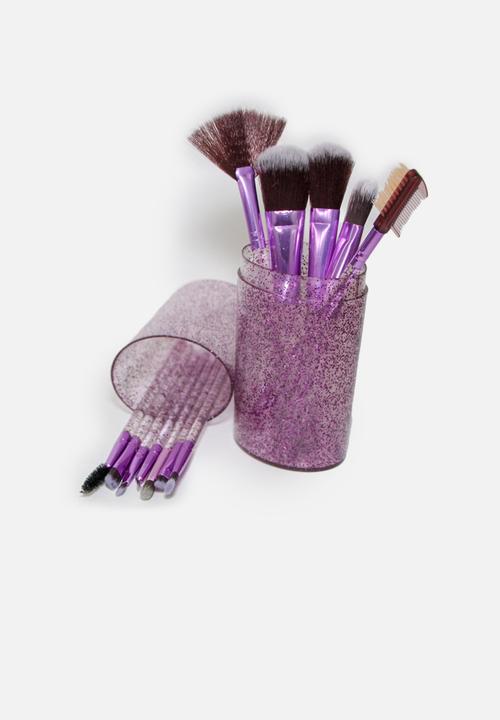 Glam Beauty - 12 Piece Make-Up Brush Set and Case - Glitter Purple