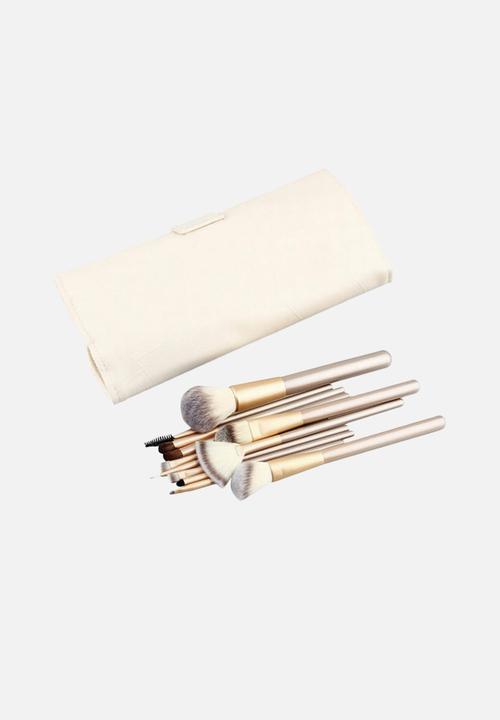 Glam Beauty - 12 Piece Make Up Brush Set and Purse - Champagne