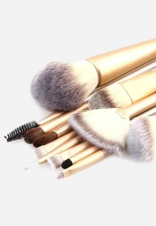Glam Beauty - 12 Piece Make Up Brush Set and Purse - Champagne