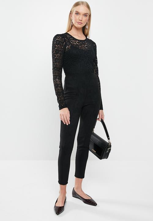 Jacqueline de Yong - Kim long sleeve puff sleeve lace top - black