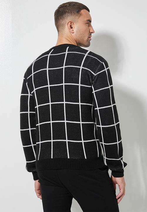 Superbalist - Check pattern crew knit - black & white