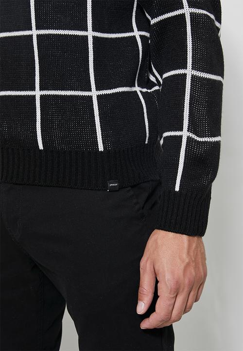 Superbalist - Check pattern crew knit - black & white
