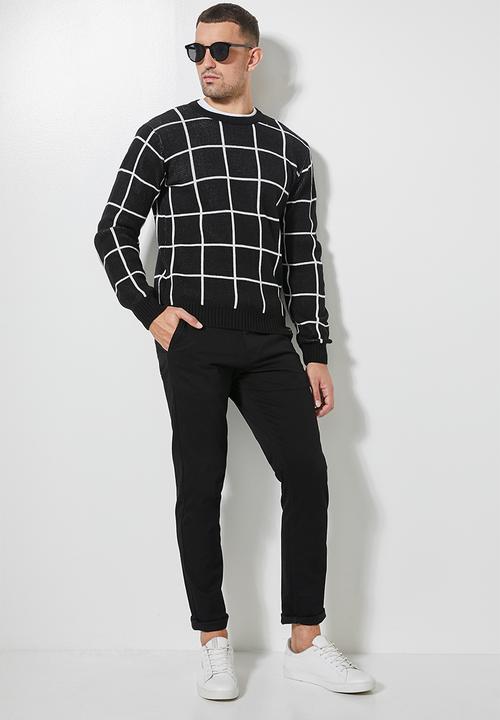 Superbalist - Check pattern crew knit - black & white