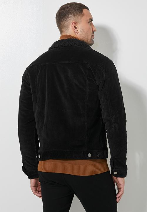 Superbalist - San Fran sherpa lined corduroy trucker jacket - black