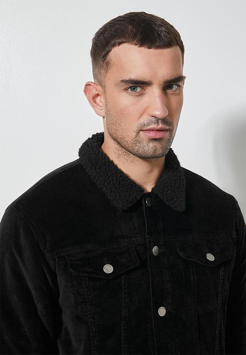 Superbalist - San Fran sherpa lined corduroy trucker jacket - black