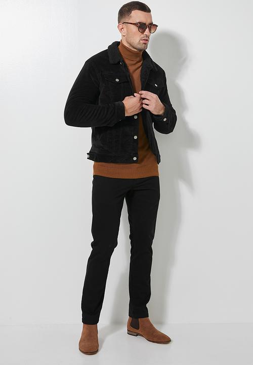 Superbalist - San Fran sherpa lined corduroy trucker jacket - black