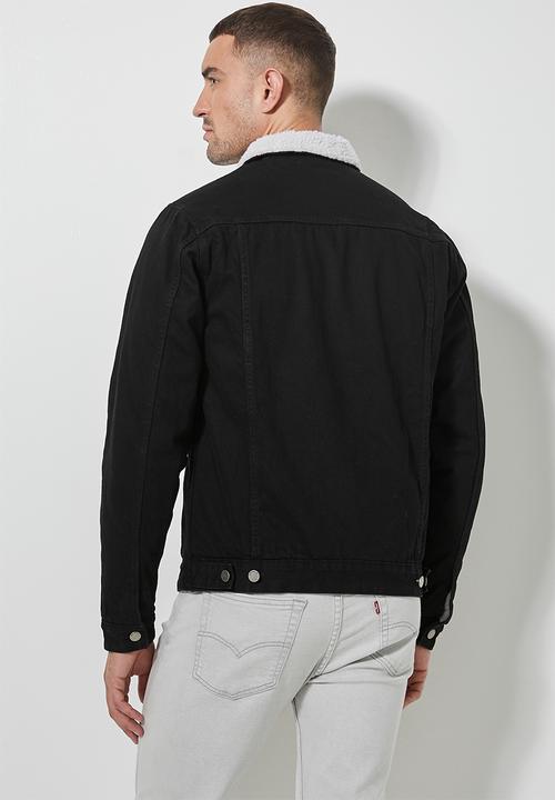 Superbalist - San Fran sherpa lined denim trucker jacket - black