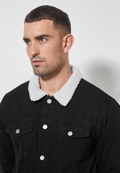 Superbalist - San Fran sherpa lined denim trucker jacket - black