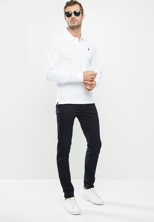 POLO - Mens classic stretch pique ls golfer- white