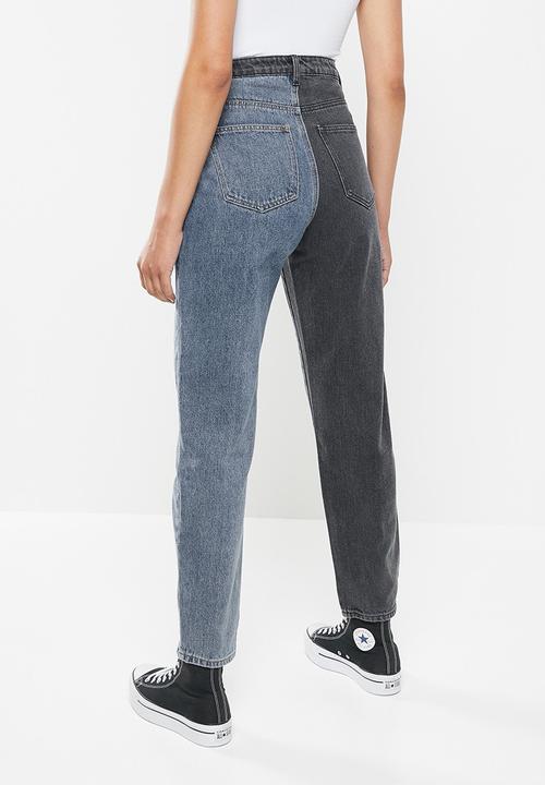 Missguided - Colourblock straight leg jeans co ord - black & blue 
