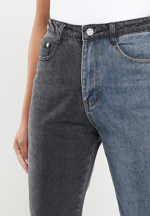 Missguided - Colourblock straight leg jeans co ord - black & blue 