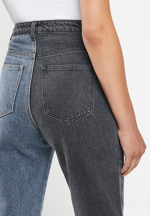 Missguided - Colourblock straight leg jeans co ord - black & blue 