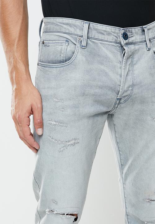 G-STAR - 3301 slim elto stretch denim jeans - vintage ripped oreon grey