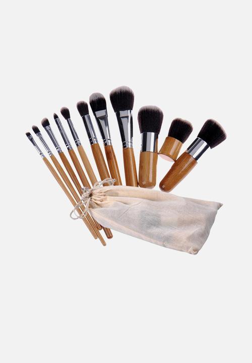 Glam Beauty - 11 Piece Make Up Brush Set and Pouch - Bamboo