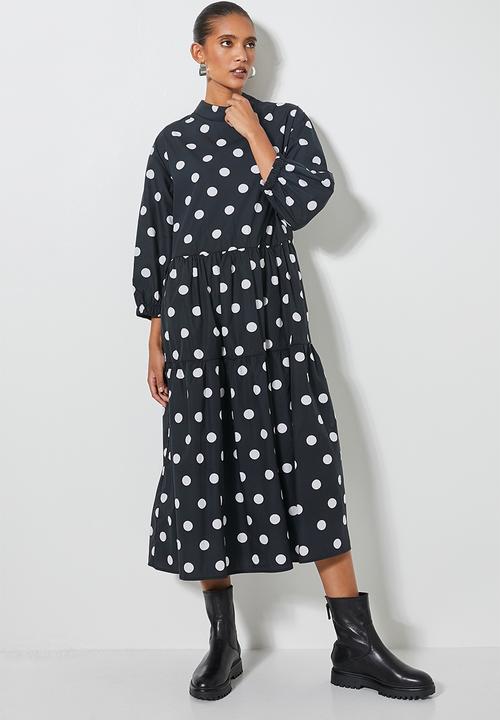 Superbalist - Hi neck tiered dress - charcoal & white 