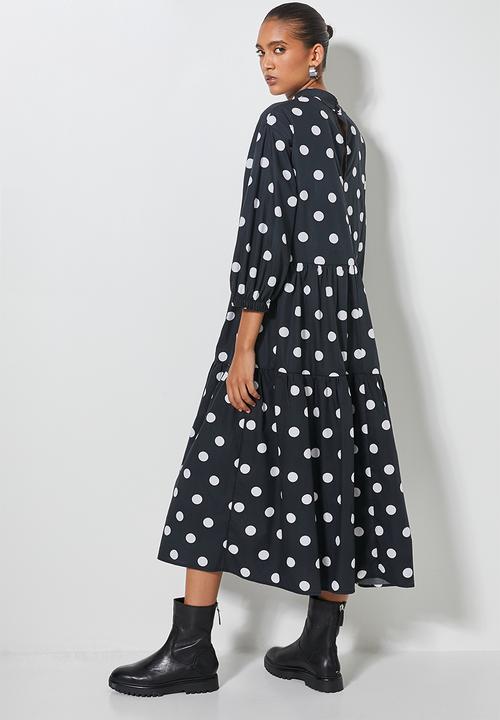 Superbalist - Hi neck tiered dress - charcoal & white 