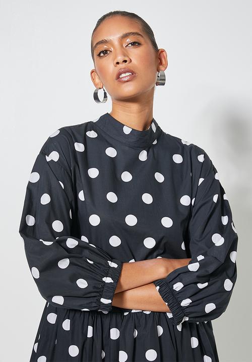Superbalist - Hi neck tiered dress - charcoal & white 