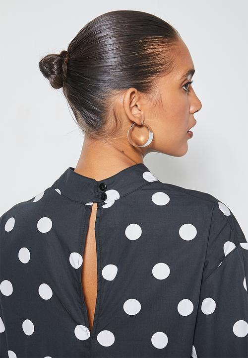 Superbalist - Hi neck tiered dress - charcoal & white 