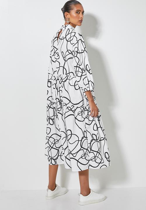 Superbalist - Hi neck tiered dress - white 