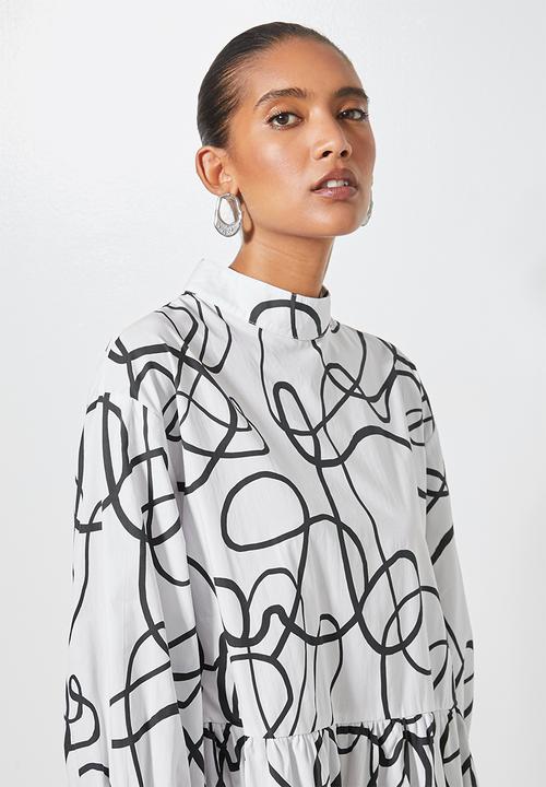 Superbalist - Hi neck tiered dress - white 
