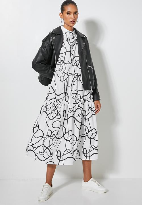 Superbalist - Hi neck tiered dress - white 