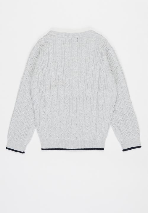 POLO - Girls madison cable knitted cardigan - grey