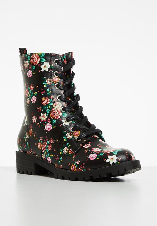 Madison® - Pat combat boot - black floral 
