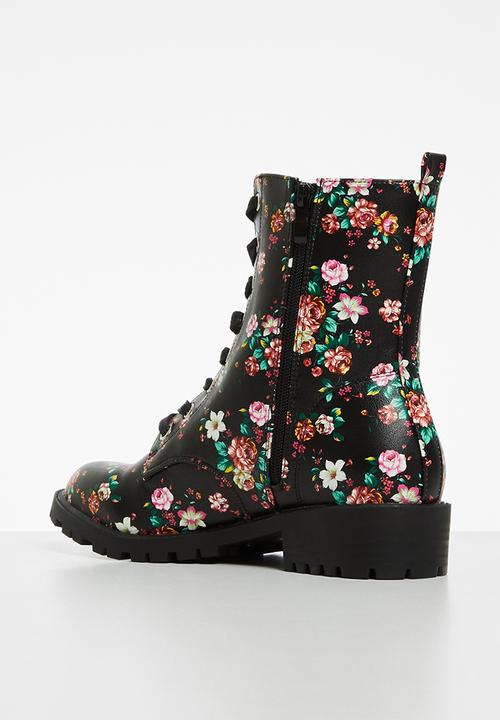 Madison® - Pat combat boot - black floral 