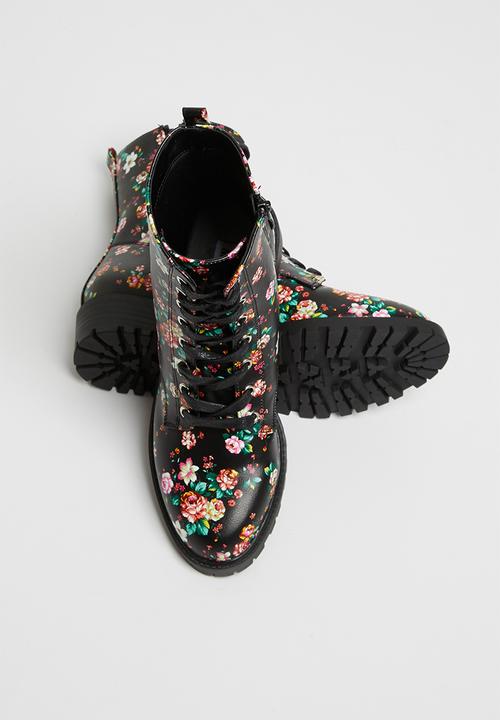 Madison® - Pat combat boot - black floral 