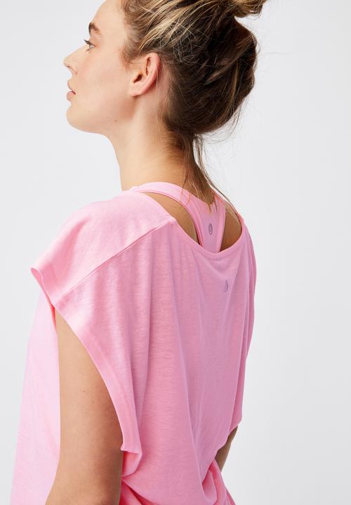 Cotton On - Active scoop hem T-shirt - pink sherbet