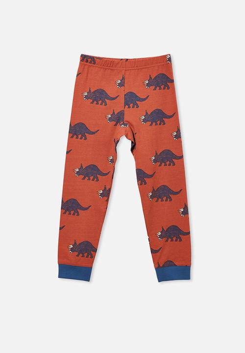 Cotton On - Orlando long sleeve pyjama set - textured dinosaur & chutney