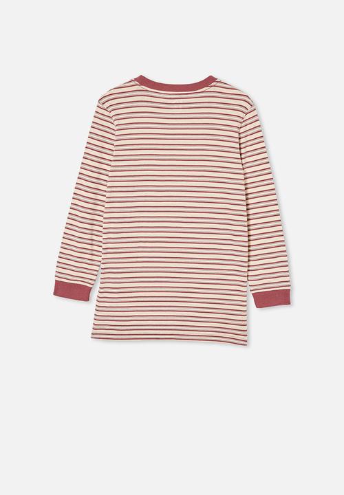Free by Cotton On - Free boys long sleeve tee - dark vanilla / vintage berry stripe