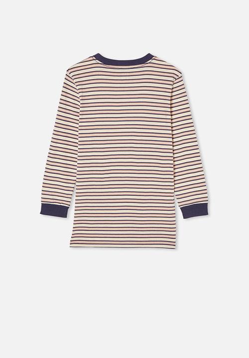 Free by Cotton On - Free boys long sleeve tee - dark vanilla / indigo stripe