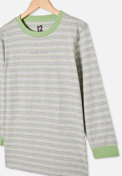 Free by Cotton On - Free boys long sleeve tee - lt grey marle / spearmint stripe
