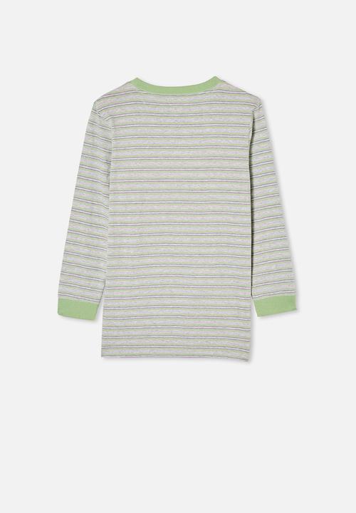 Free by Cotton On - Free boys long sleeve tee - lt grey marle / spearmint stripe