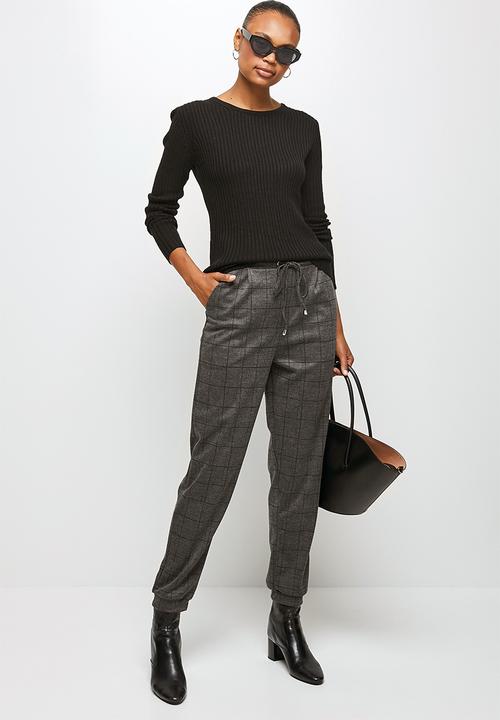 edit - Check woven jogger - grey & black