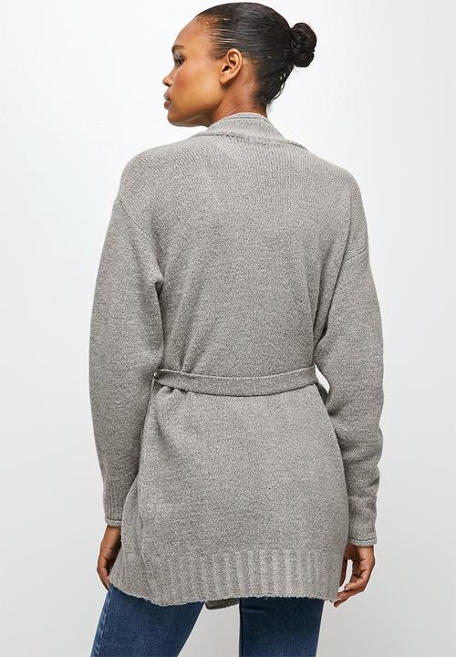 edit - Two tone belted long cardi - grey 