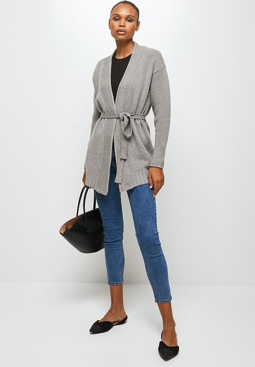 edit - Two tone belted long cardi - grey 