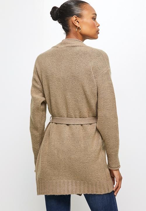 edit - Two tone belted long cardi - brown