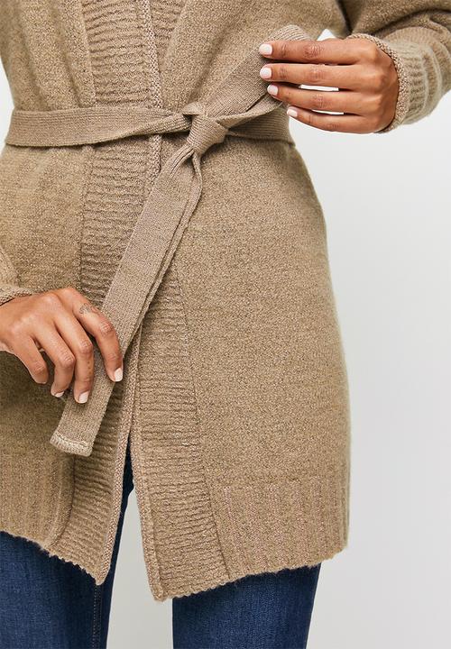 edit - Two tone belted long cardi - brown