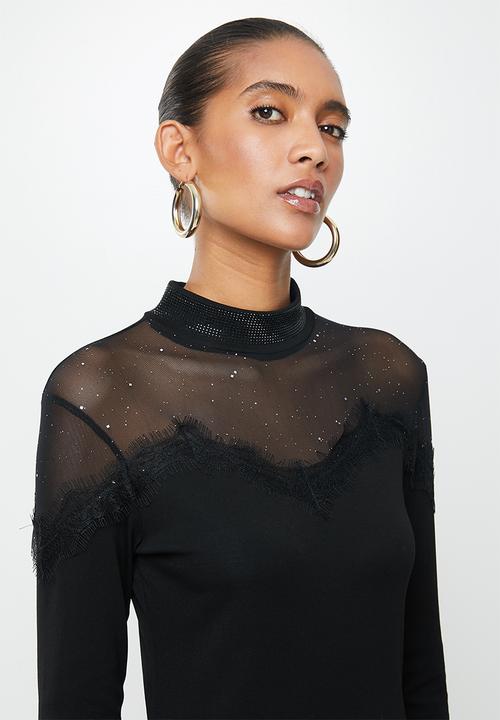 SISSY BOY - Vancy: turtle neck logo with bling mesh - black