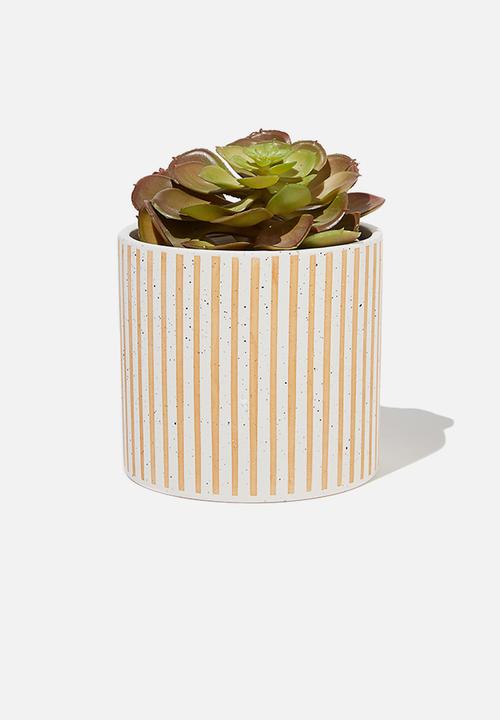 Typo - Midi shaped planter - raw & ecru stripe