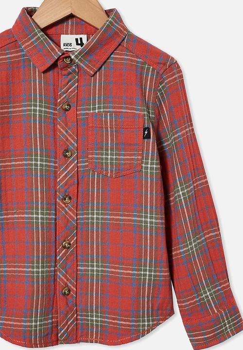 Cotton On - Rugged long sleeve shirt - red plaid check