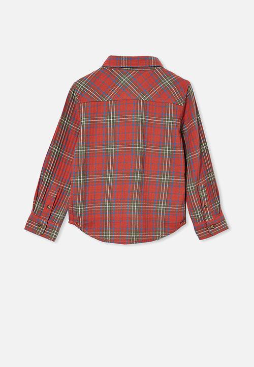 Cotton On - Rugged long sleeve shirt - red plaid check