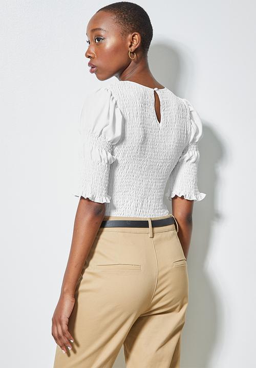 Superbalist - Hi neck shirred top - white