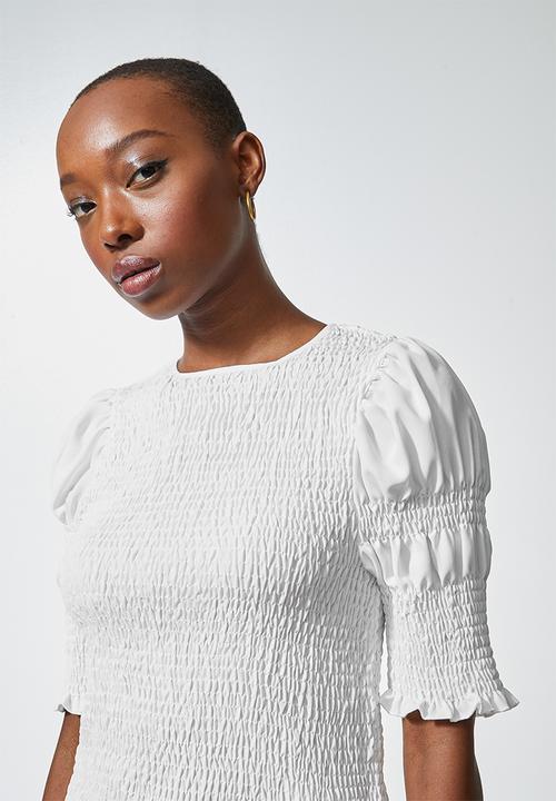Superbalist - Hi neck shirred top - white