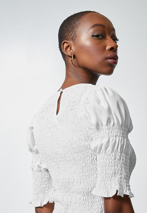 Superbalist - Hi neck shirred top - white