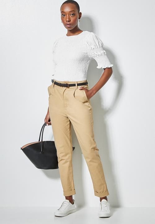 Superbalist - Hi neck shirred top - white
