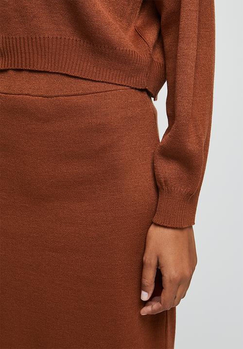 edit - Ribbed knitwear skirt - rust
